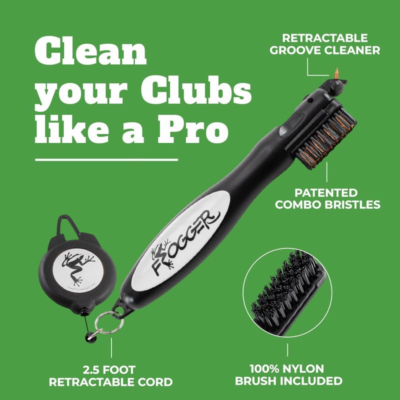 Frogger BrushPro Golf Club Cleaner with Ergonomic Grip and 2.5 ft. Retractable Cord, Red - Sturdy Golf Club Brush and Groove Cleaner for Golfers - Image 2